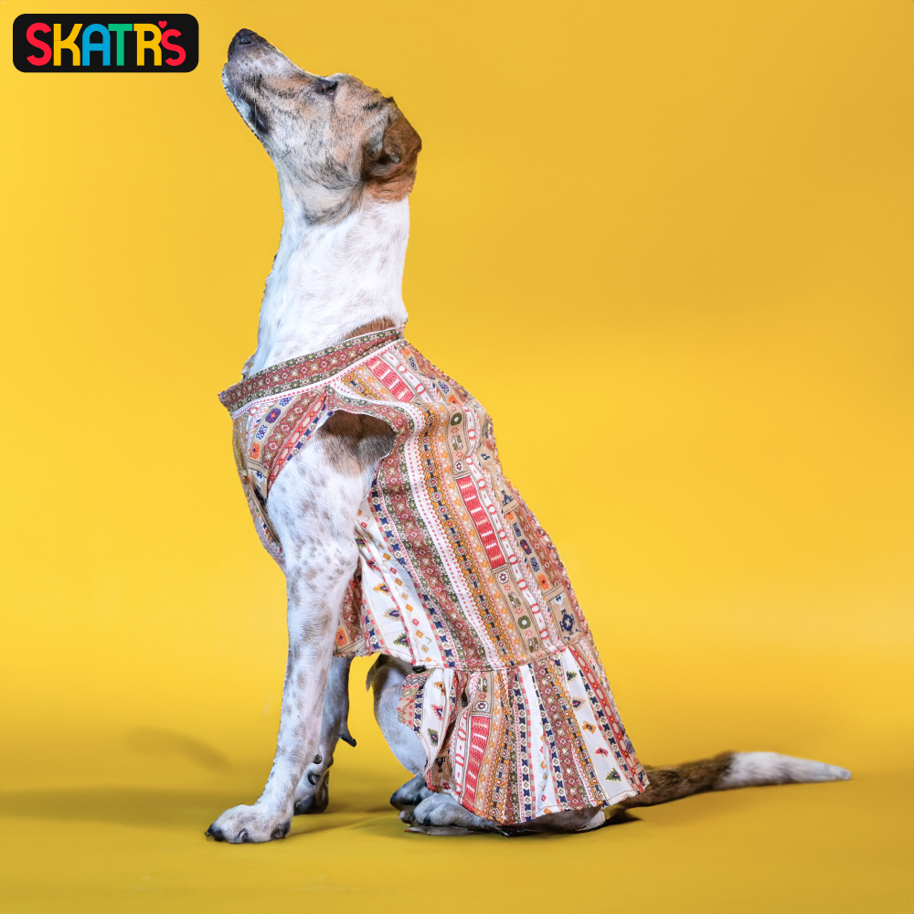 SKATRS Cotton Printed Dress for Dogs and Cats (White)