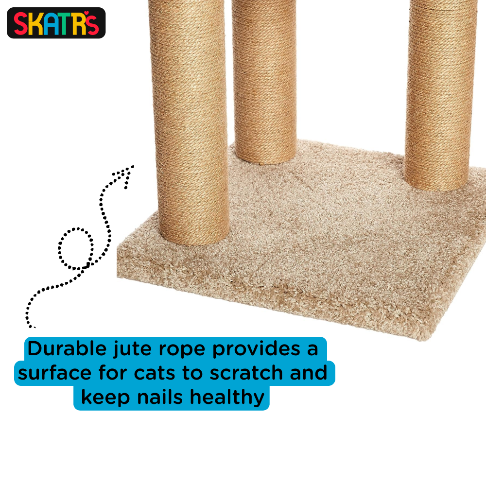 Skatrs Feline Fortress Two Tier Cat Tree with Sisal Post Toy (Beige) Cats-Toys Skatrs