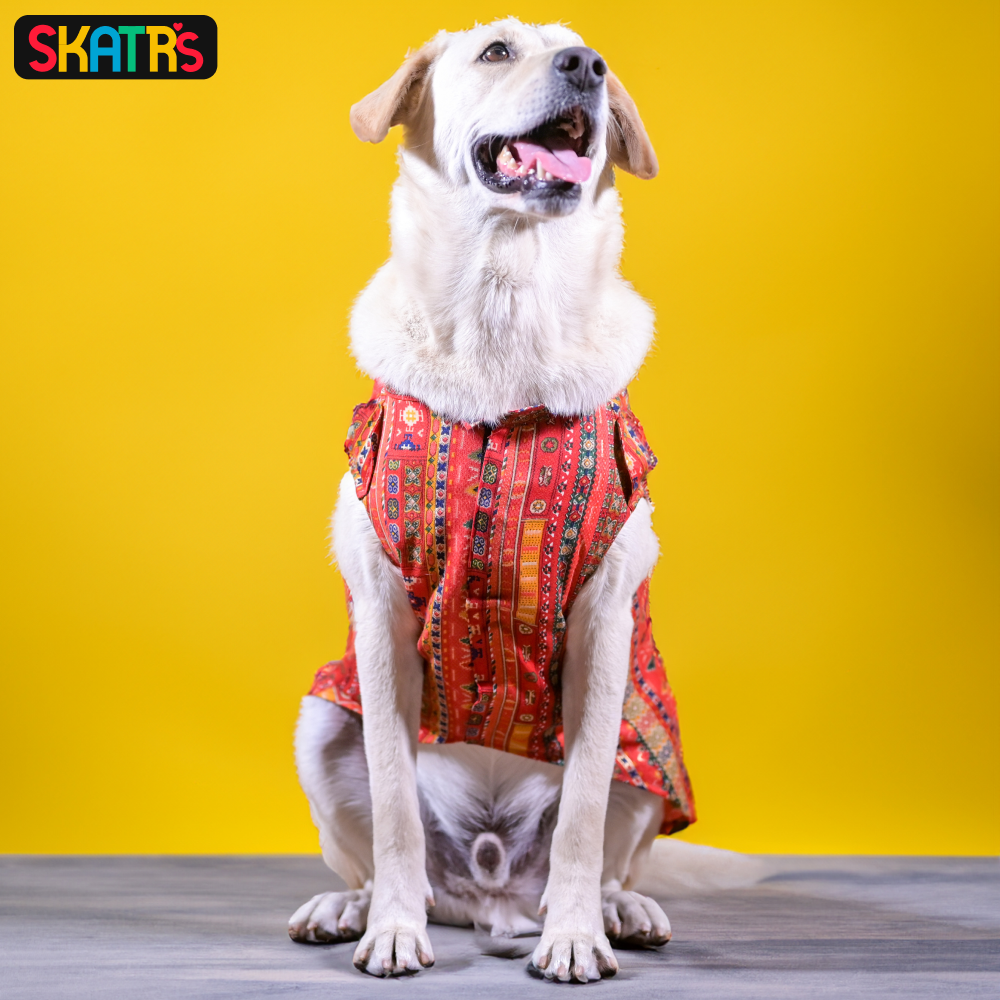 Skatrs Cotton Printed Kurta for Dogs and Cats (Red)