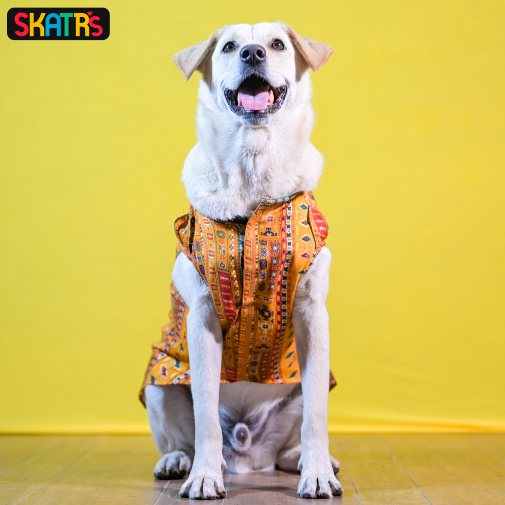 Skatrs Cotton Printed Kurta for Dogs and Cats (Yellow)