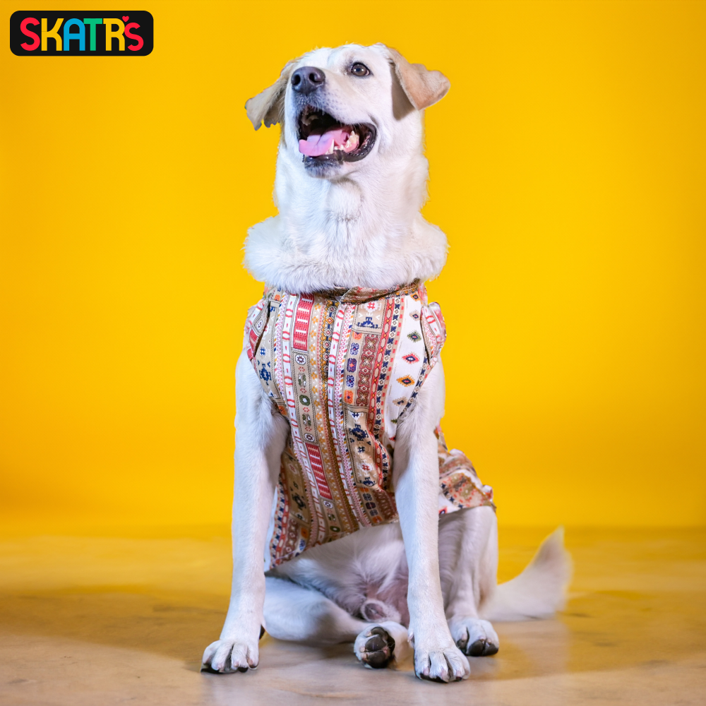 SKATRS Cotton Printed Kurta for Dogs and Cats (White)