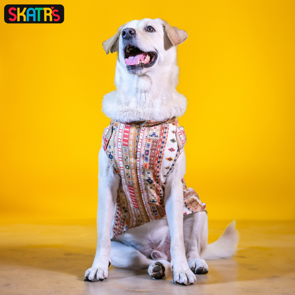 Skatrs Cotton Printed Kurta for Dogs and Cats (White)