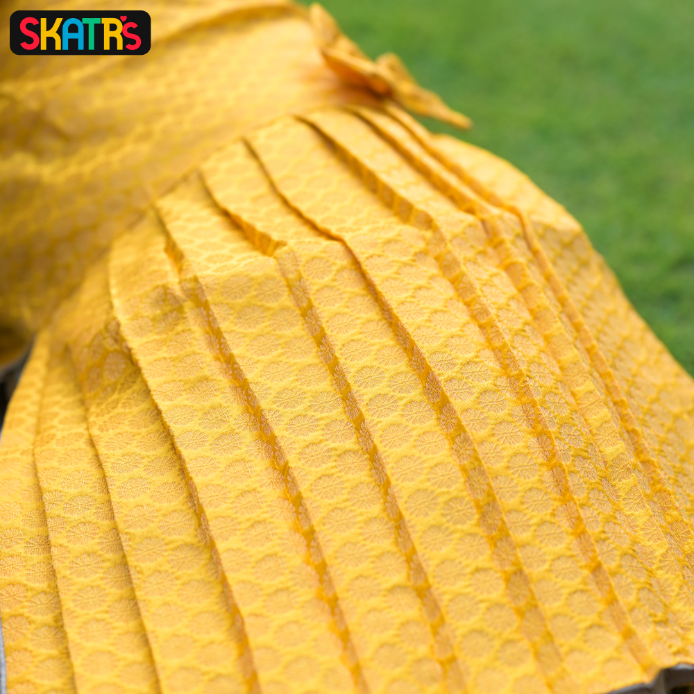 Skatrs Brocade Gold Printed Dress for Dogs and Cats (Yellow) Both-Clothing & Accessories Skatrs