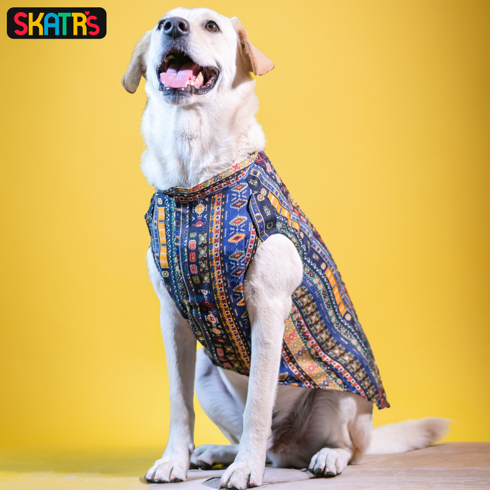 SKATRS Cotton Printed Kurta for Dogs and Cats (Blue)