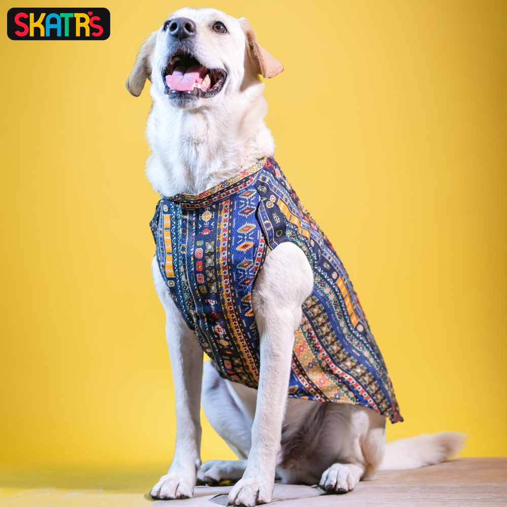 Skatrs Cotton Printed Kurta for Dogs and Cats (Blue)