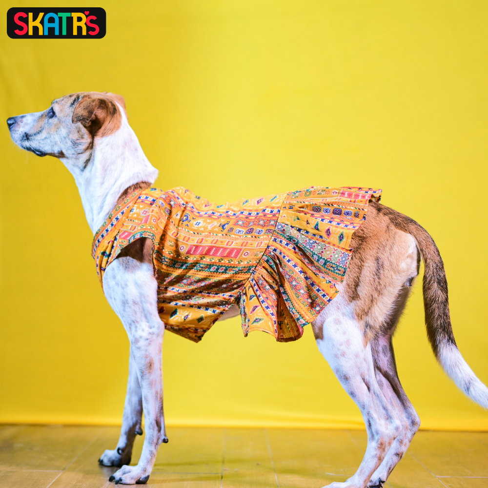 SKATRS Cotton Printed Dress for Dogs and Cats (Yellow)
