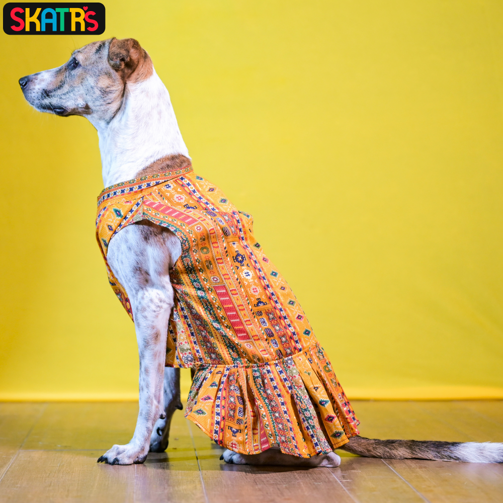 SKATRS Cotton Printed Dress for Dogs and Cats (Yellow)