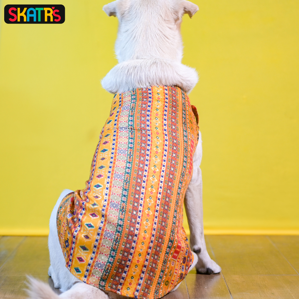 SKATRS Cotton Printed Kurta for Dogs and Cats (Yellow)