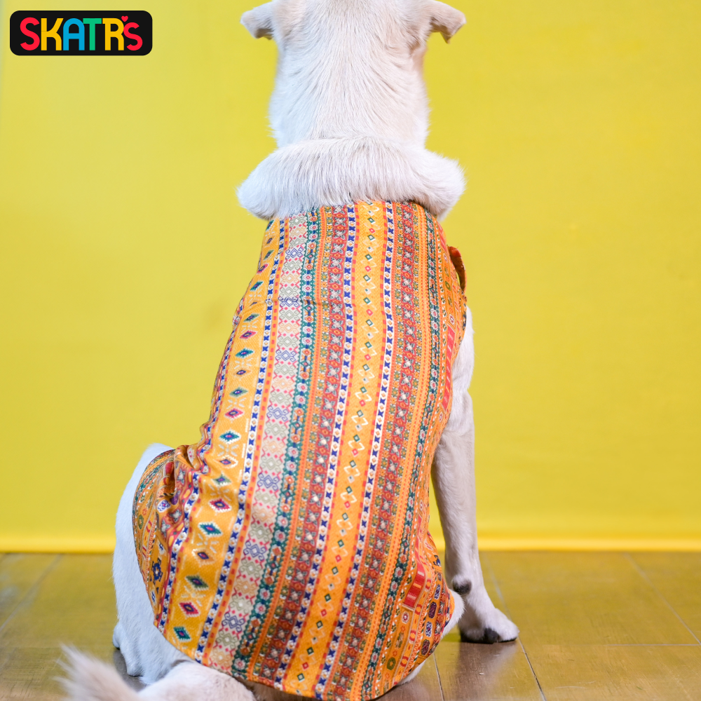 Skatrs Cotton Printed Kurta for Dogs and Cats (Yellow)