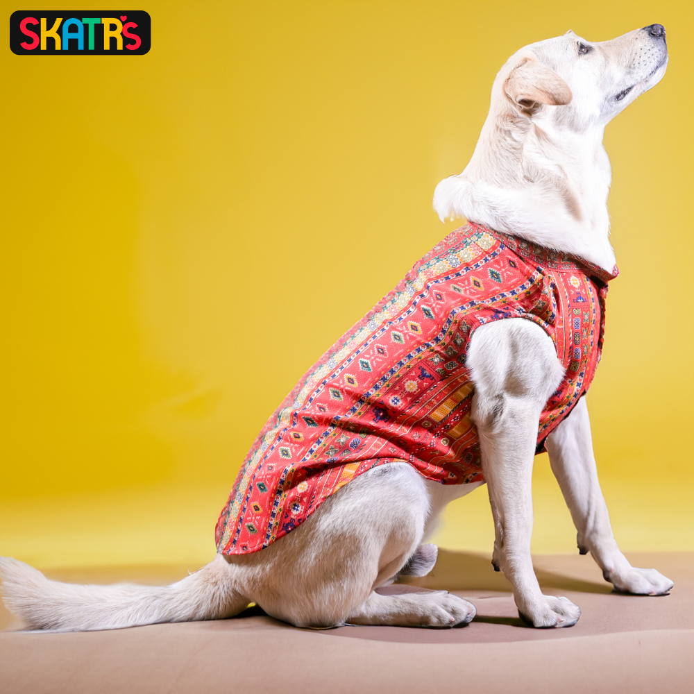 SKATRS Cotton Printed Kurta for Dogs and Cats (Red)