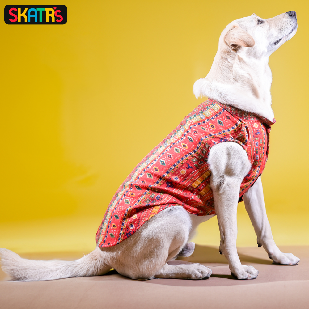 Skatrs Cotton Printed Kurta for Dogs and Cats (Red)