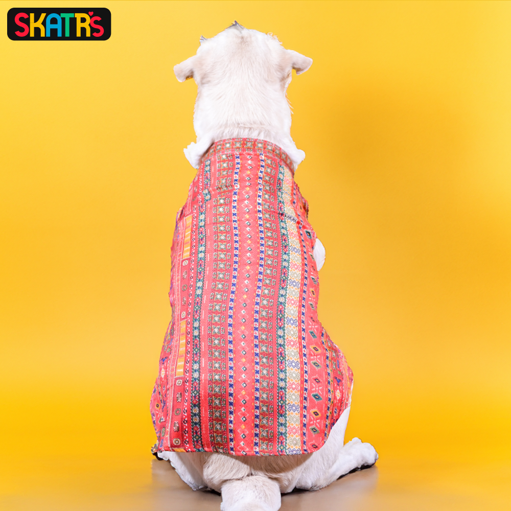 SKATRS Cotton Printed Kurta for Dogs and Cats (Red)