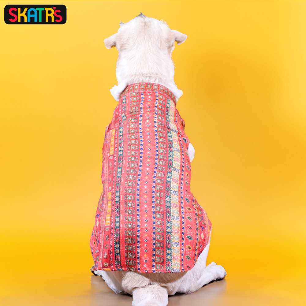 Skatrs Cotton Printed Kurta for Dogs and Cats (Red)