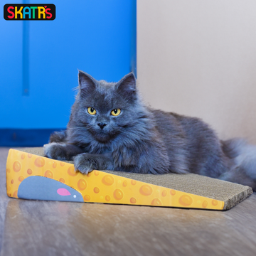 Skatrs Say Cheese Corrugated Cardboard Scratcher Pad Toy with Catnip for Cats (Length 41cm)