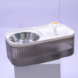 SKATRS Water Fountain with Food Bowl for Dogs and Cats (Grey/White)