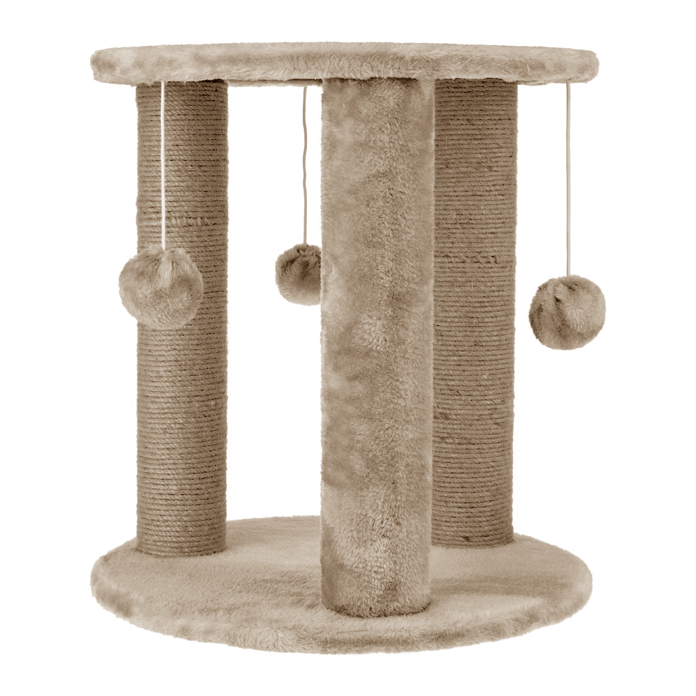 SKATRS Whisker Wonderland Circular Three Scratching Post with Hanging Pom Pom Cat Tree Toy and Wide Block Cat Scratcher with 2g Premium Catnip Combo