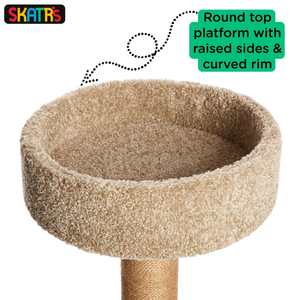 SKATRS Feline Fortress Two Tier Cat Tree with Sisal Post and Say Cheese Cat Scratcher with 2g Premium Catnip Combo