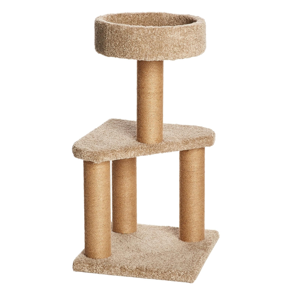 SKATRS Feline Fortress Two Tier Cat Tree with Sisal Post Toy (Beige)