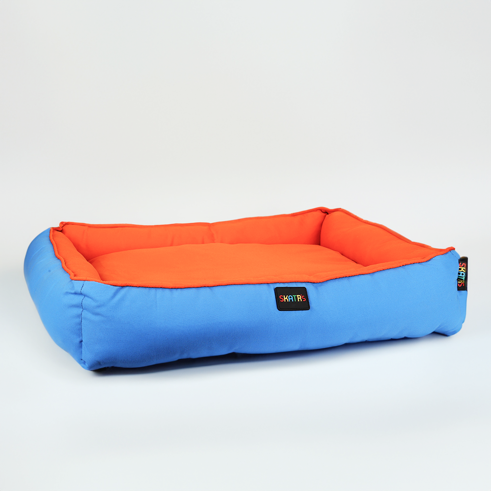 Skatrs Square Shaped Bed for Dogs & Cats (Orange & Blue) Both-Bedding, Mats & Travel Supplies Skatrs S: 70cm Length