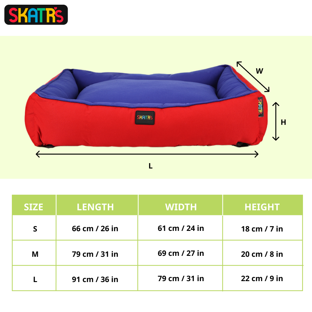 Skatrs Square Shaped Bed for Dogs & Cats (Red & Blue) Both-Bedding, Mats & Travel Supplies Skatrs