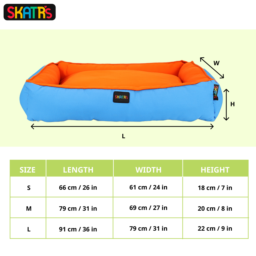 Skatrs Square Shaped Bed for Dogs & Cats (Orange & Blue) Both-Bedding, Mats & Travel Supplies Skatrs