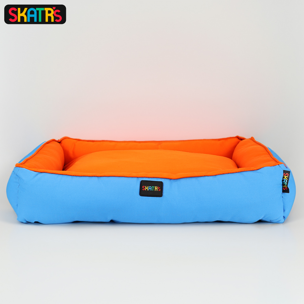 SKATRS Square Shaped Bed for Dogs & Cats (Orange & Blue)