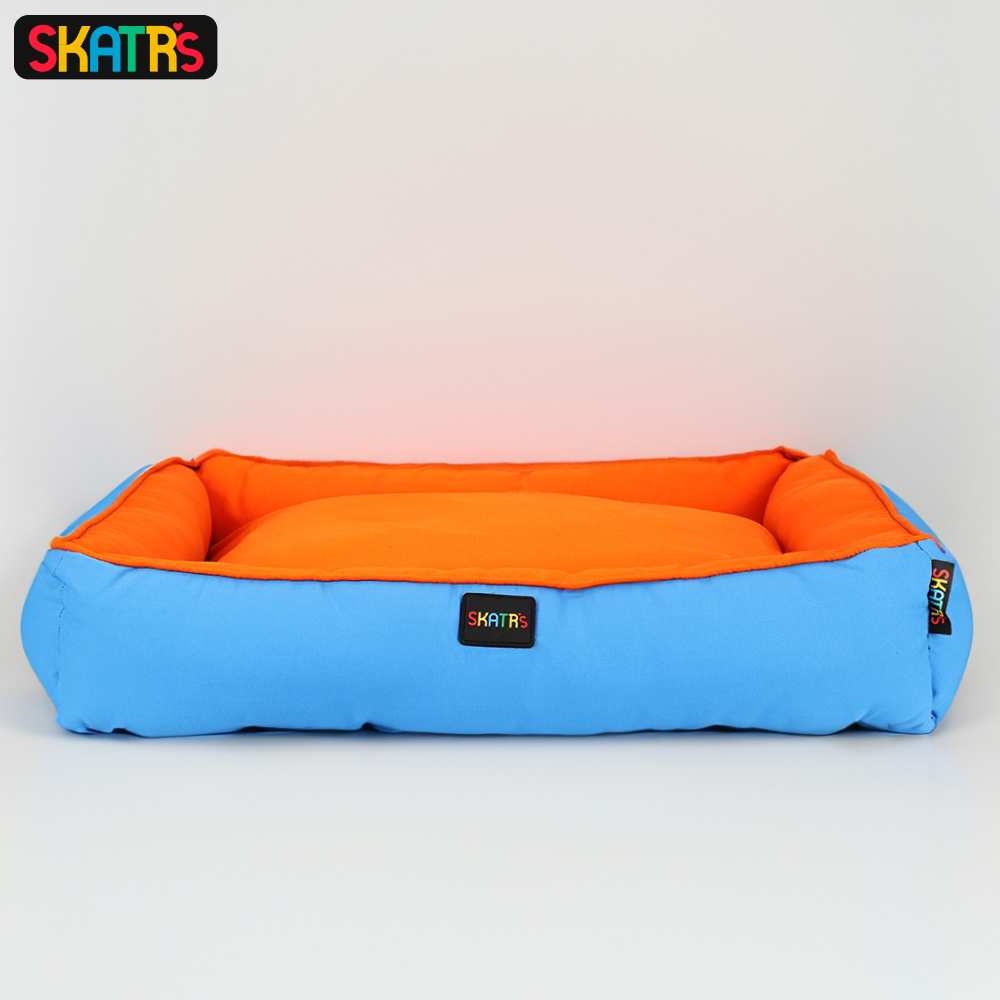 Skatrs Square Shaped Bed for Dogs & Cats (Orange & Blue) Both-Bedding, Mats & Travel Supplies Skatrs