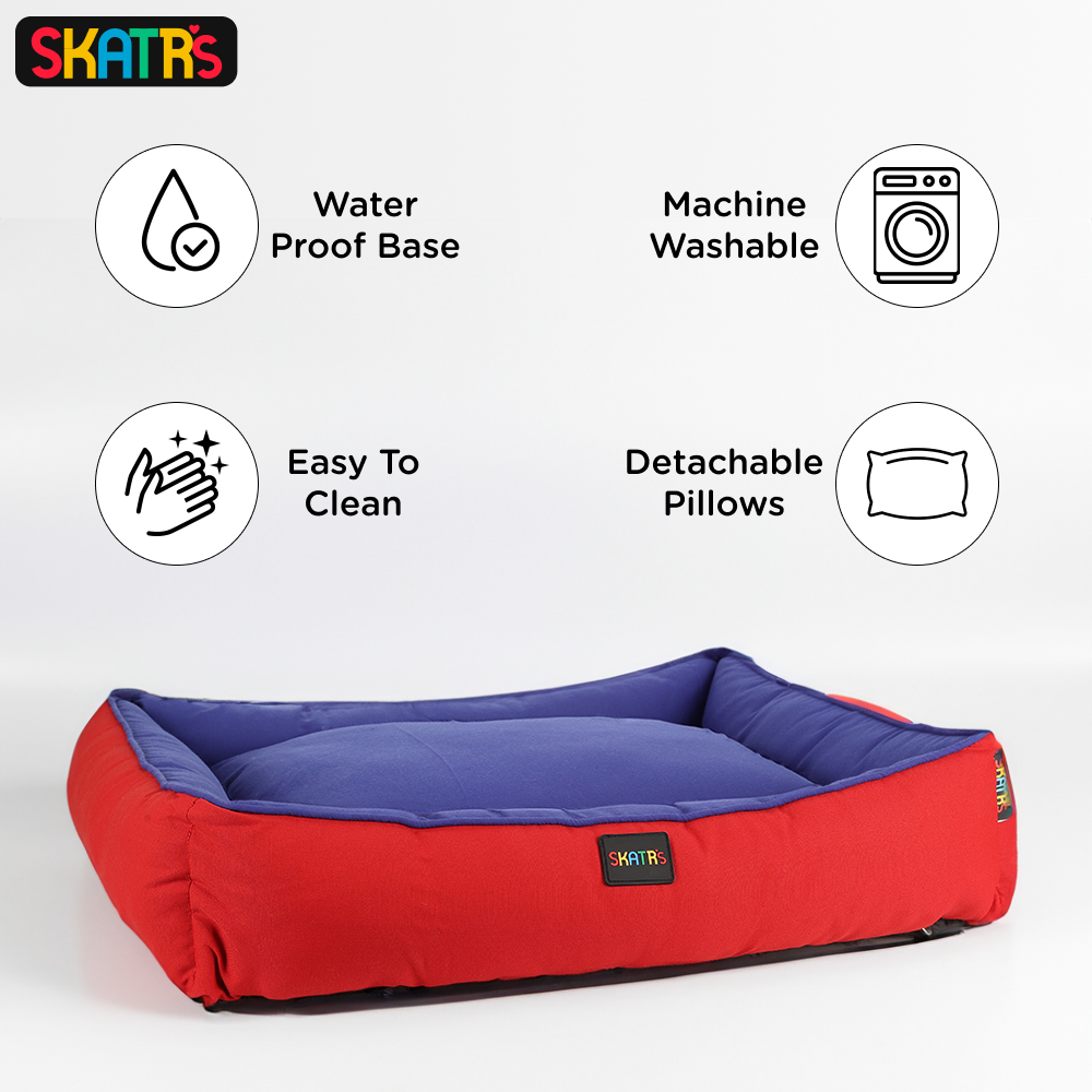 Skatrs Square Shaped Bed for Dogs & Cats (Red & Blue)