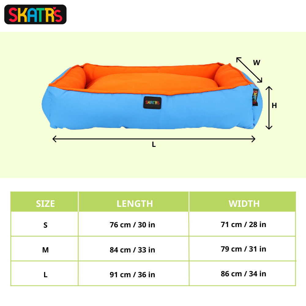 SKATRS Square Shaped Bed for Dogs & Cats (Orange & Blue)