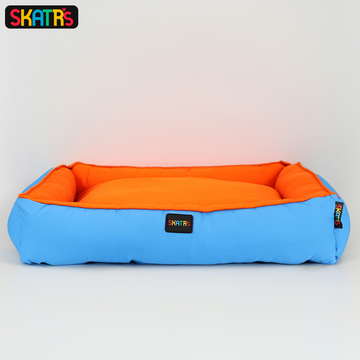 Skatrs Square Shaped Bed for Dogs & Cats (Orange & Blue)