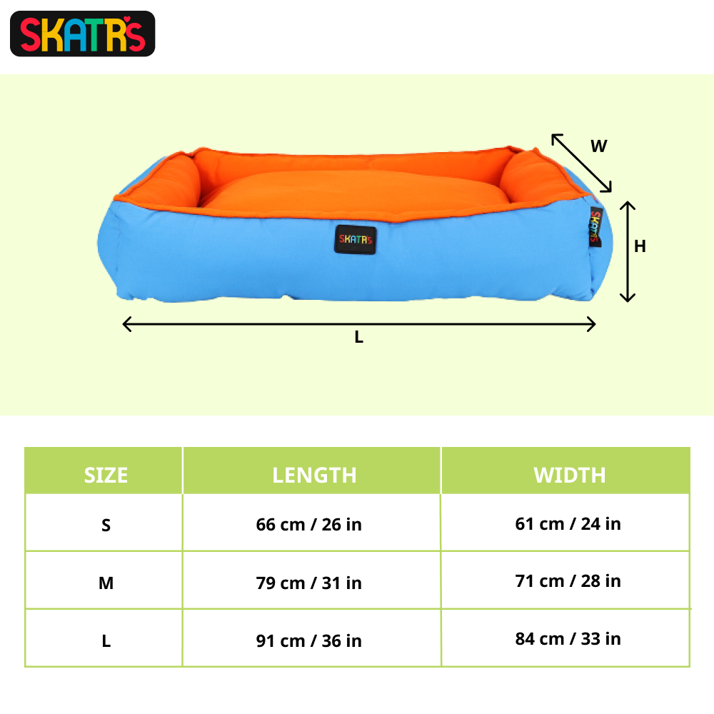 Skatrs Square Shaped Bed for Dogs & Cats (Orange & Blue) Both-Bedding, Mats & Travel Supplies Skatrs