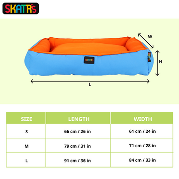 Skatrs Square Shaped Bed for Dogs & Cats (Orange & Blue)