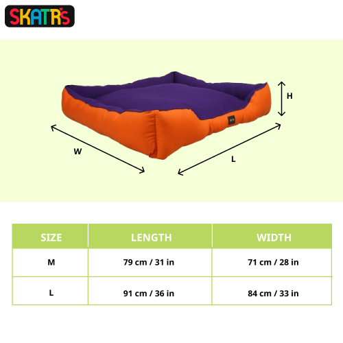 Skatrs Square Shaped Bed for Dogs & Cats (Orange/Purple)