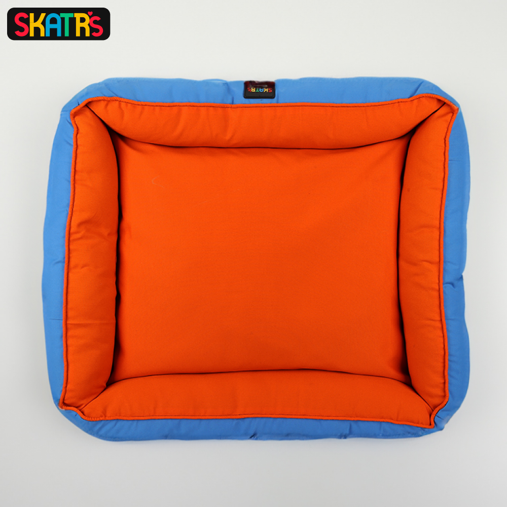 SKATRS Square Shaped Bed for Dogs & Cats (Orange & Blue)