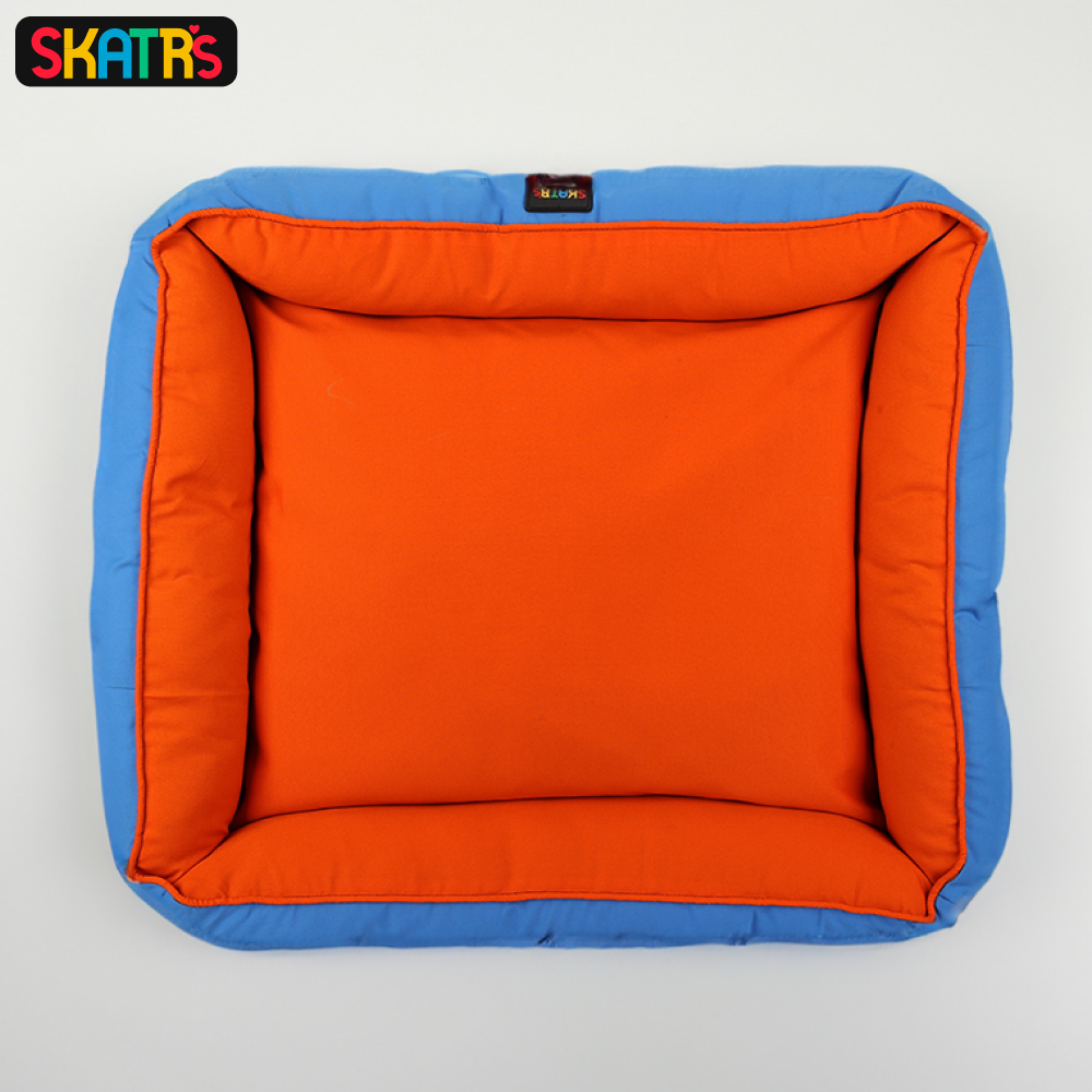Skatrs Square Shaped Bed for Dogs & Cats (Orange & Blue) Both-Bedding, Mats & Travel Supplies Skatrs