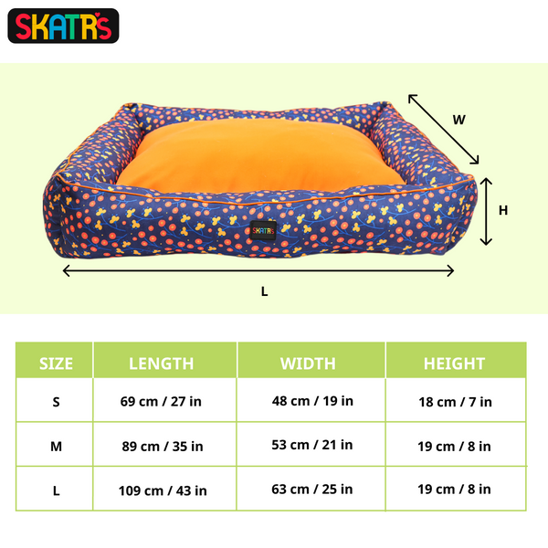 Skatrs Floral Bed for Dogs & Cats (Blue/Orange)