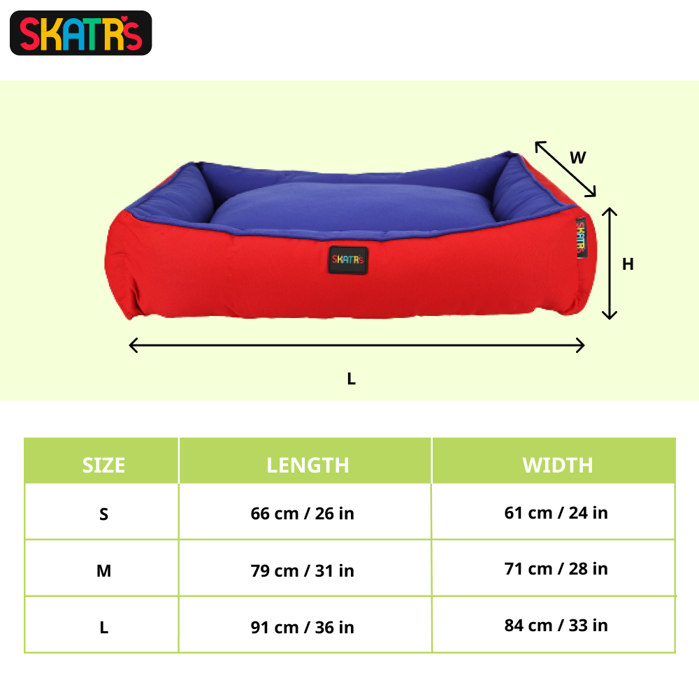 Skatrs Square Shaped Bed for Dogs & Cats (Red & Blue) Both-Bedding, Mats & Travel Supplies Skatrs