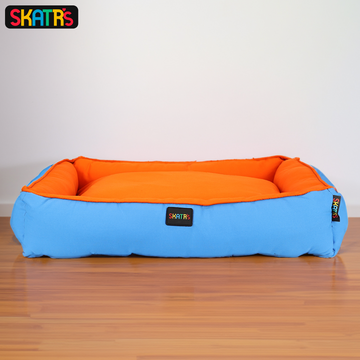 Skatrs Square Shaped Bed for Dogs & Cats (Orange & Blue)