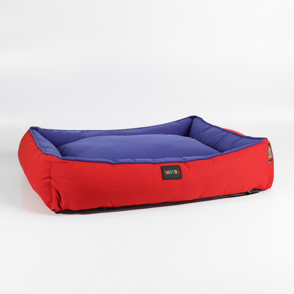 SKATRS Square Shaped Bed for Dogs & Cats (Red & Blue)