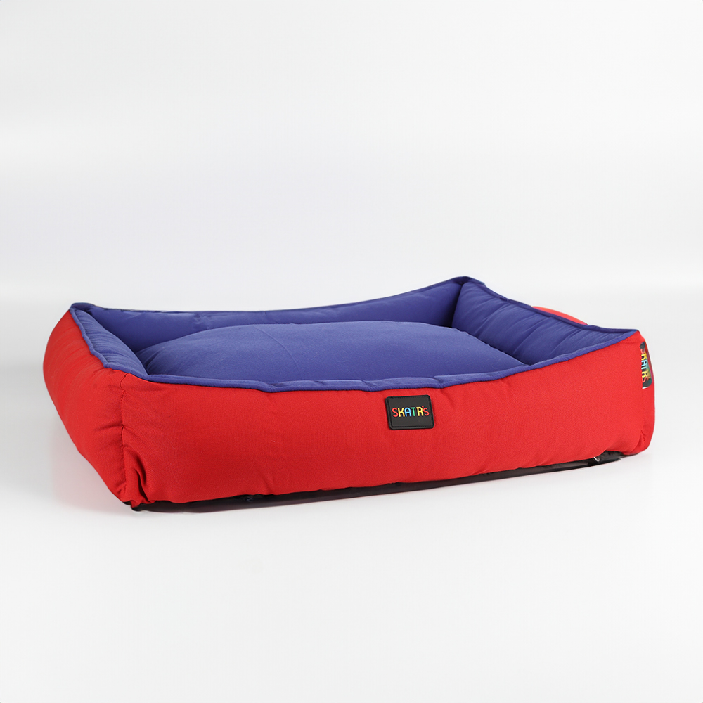 Skatrs Square Shaped Bed for Dogs & Cats (Red & Blue) Both-Bedding, Mats & Travel Supplies Skatrs