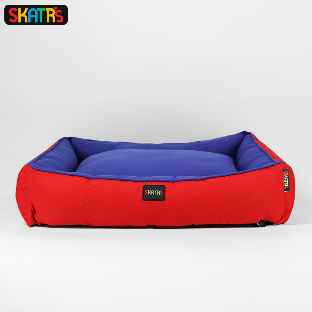 SKATRS Square Shaped Bed for Dogs & Cats (Red & Blue)