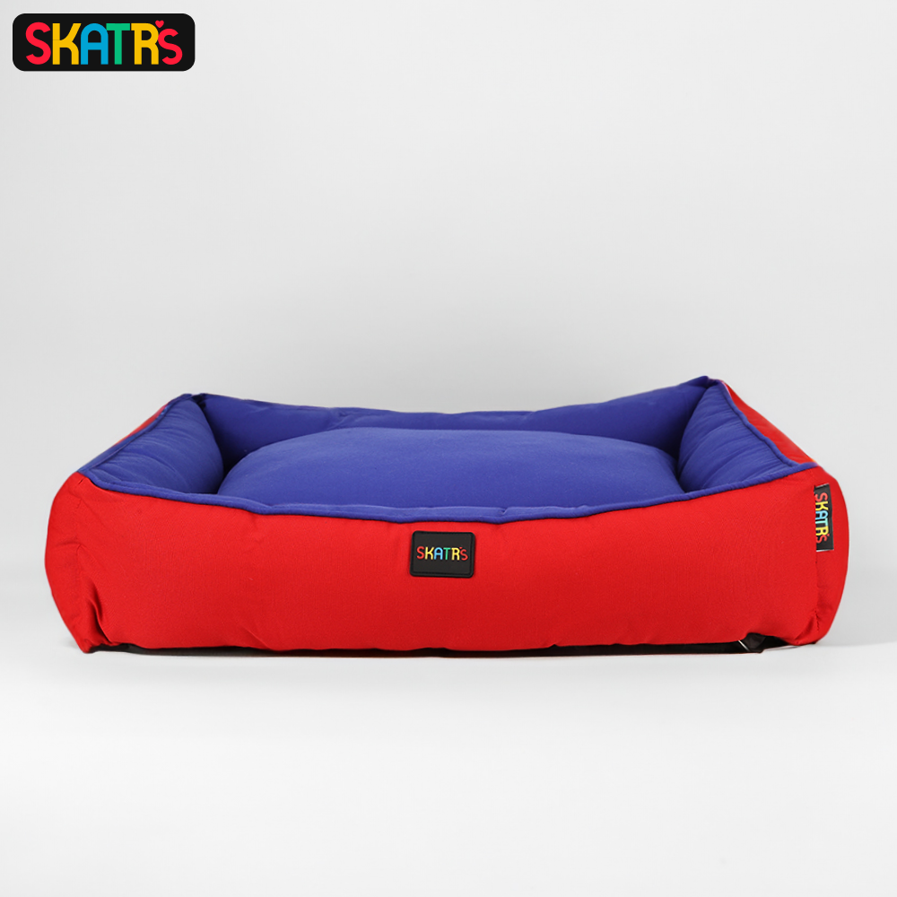 Skatrs Square Shaped Bed for Dogs & Cats (Red & Blue) Both-Bedding, Mats & Travel Supplies Skatrs