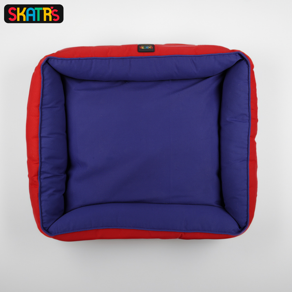 SKATRS Square Shaped Bed for Dogs & Cats (Red & Blue)