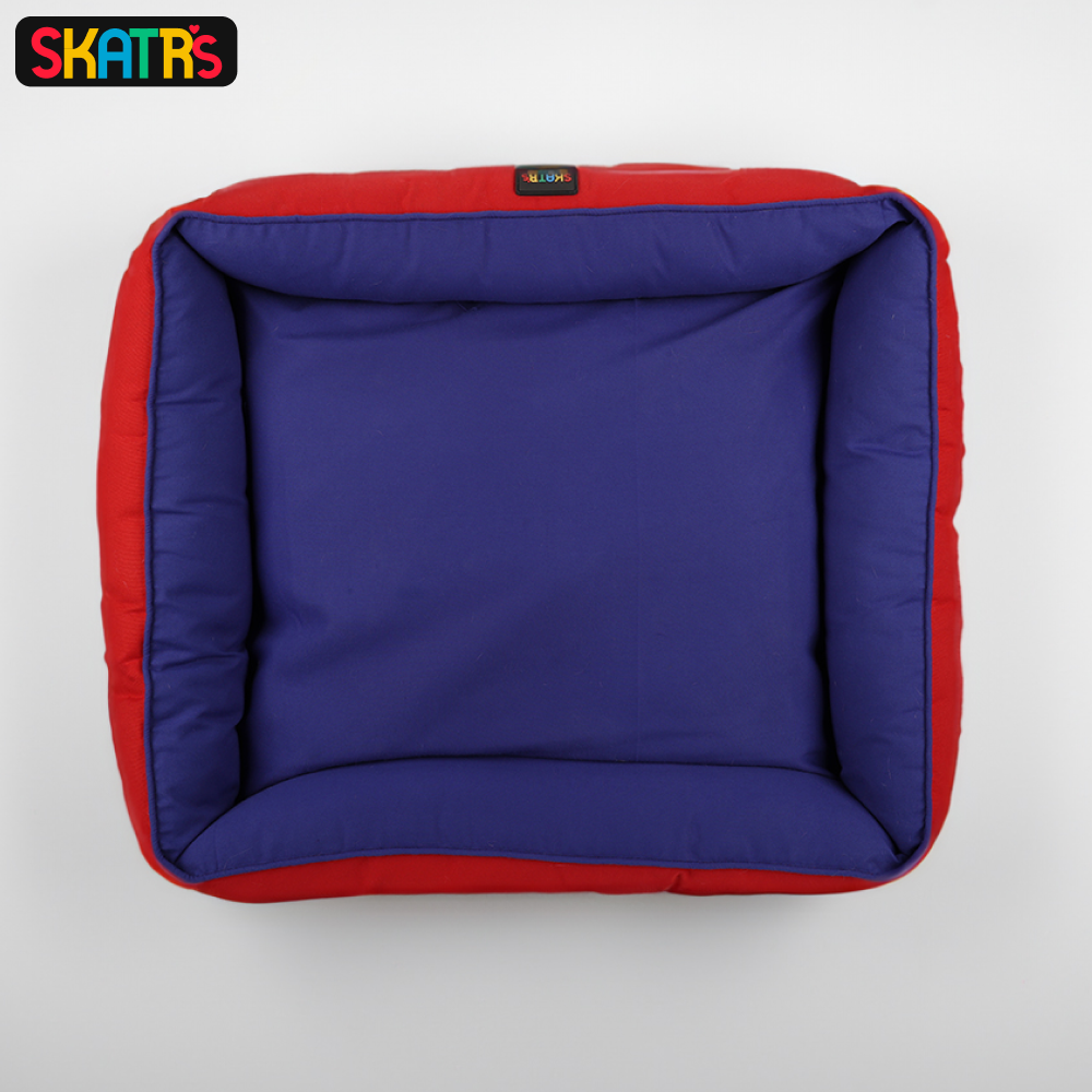 Skatrs Square Shaped Bed for Dogs & Cats (Red & Blue) Both-Bedding, Mats & Travel Supplies Skatrs