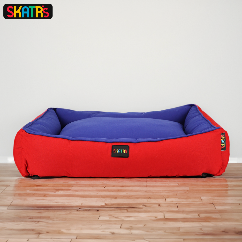 SKATRS Square Shaped Bed for Dogs & Cats (Red & Blue)