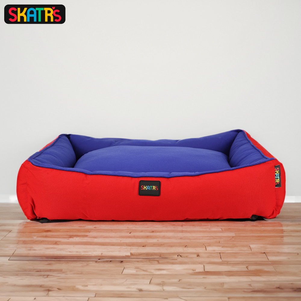 Skatrs Square Shaped Bed for Dogs & Cats (Red & Blue) Both-Bedding, Mats & Travel Supplies Skatrs