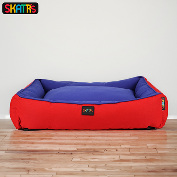 Skatrs Square Shaped Bed for Dogs & Cats (Red & Blue)