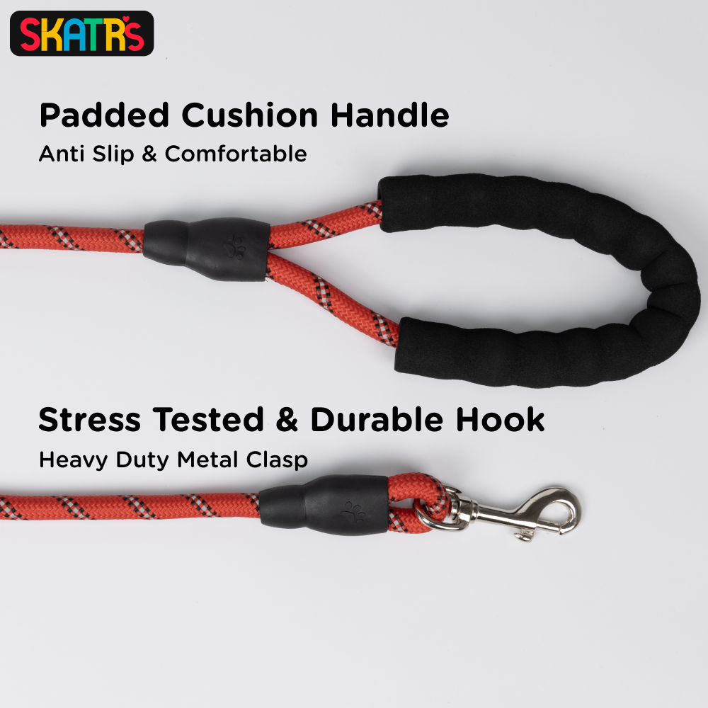 Skatrs Reflective Nylon Rope Leash for Dogs (Red)