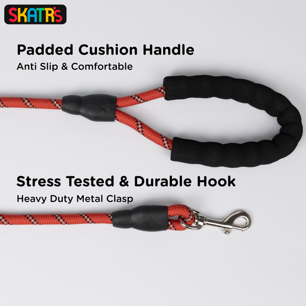Skatrs Reflective Nylon Rope Leash for Dogs (Red)