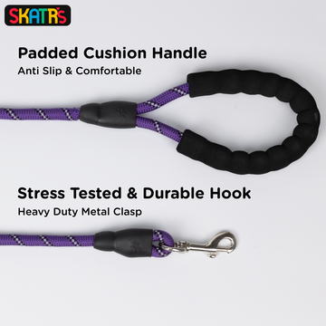 Skatrs Reflective Nylon Rope Leash for Dogs (Purple)